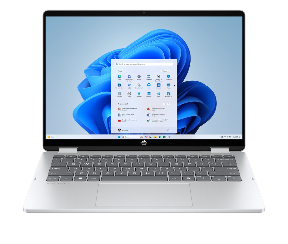 OmniBook 5 Flip 2-in-1 14-fp0045ns Intel Core 7 150U Híbrido (2-en-1) 35,6 cm (14") Pantalla táctil 2K 16 GB LPDDR5-SDRAM 1 TB SSD Wi-Fi 6 (802.11ax) Windows 11 Home Plata