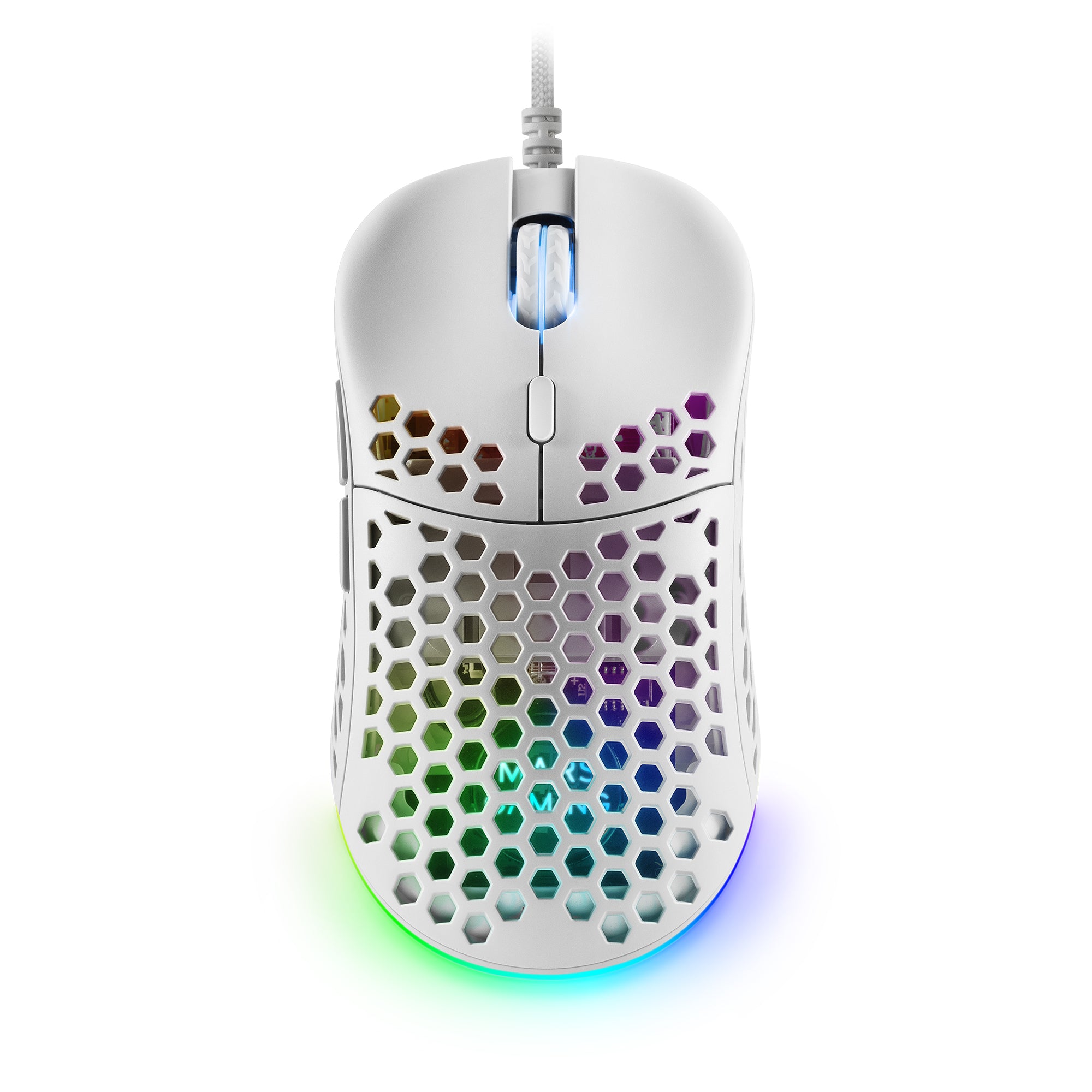 MM55W, Ratón Inalámbrico Gaming RGB Chroma, Ultra-ligero 55 g, 12800 DPI, Switches Mecánicos Programables HUANO, Blanco