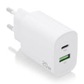 Cargador 20W, 1xUSB-C PD3.0, 1xUSB-A QC3.0, Blanco