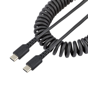 Cable de 50cm de Carga USB C a USB C, Cable USB Tipo C Rizado de Carga Rápida y Servicio Pesado, Cable USB 2.0 USBC, de Fibra de Aramida Resistente, Negro
