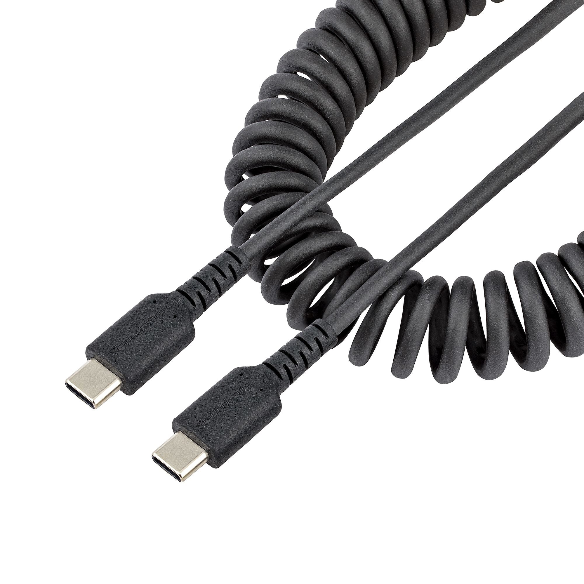 Cable de 50cm de Carga USB C a USB C, Cable USB Tipo C Rizado de Carga Rápida y Servicio Pesado, Cable USB 2.0 USBC, de Fibra de Aramida Resistente, Negro
