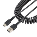 Cable de 50cm de Carga USB A a USB C, Cable USB Tipo C Rizado de Carga Rápida y Servicio Pesado, Cable USB 2.0 A a USBC, de Fibra de Aramida Resistente, Negro