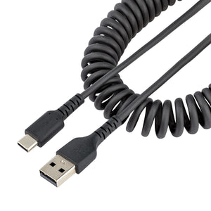Cable de 50cm de Carga USB A a USB C, Cable USB Tipo C Rizado de Carga Rápida y Servicio Pesado, Cable USB 2.0 A a USBC, de Fibra de Aramida Resistente, Negro