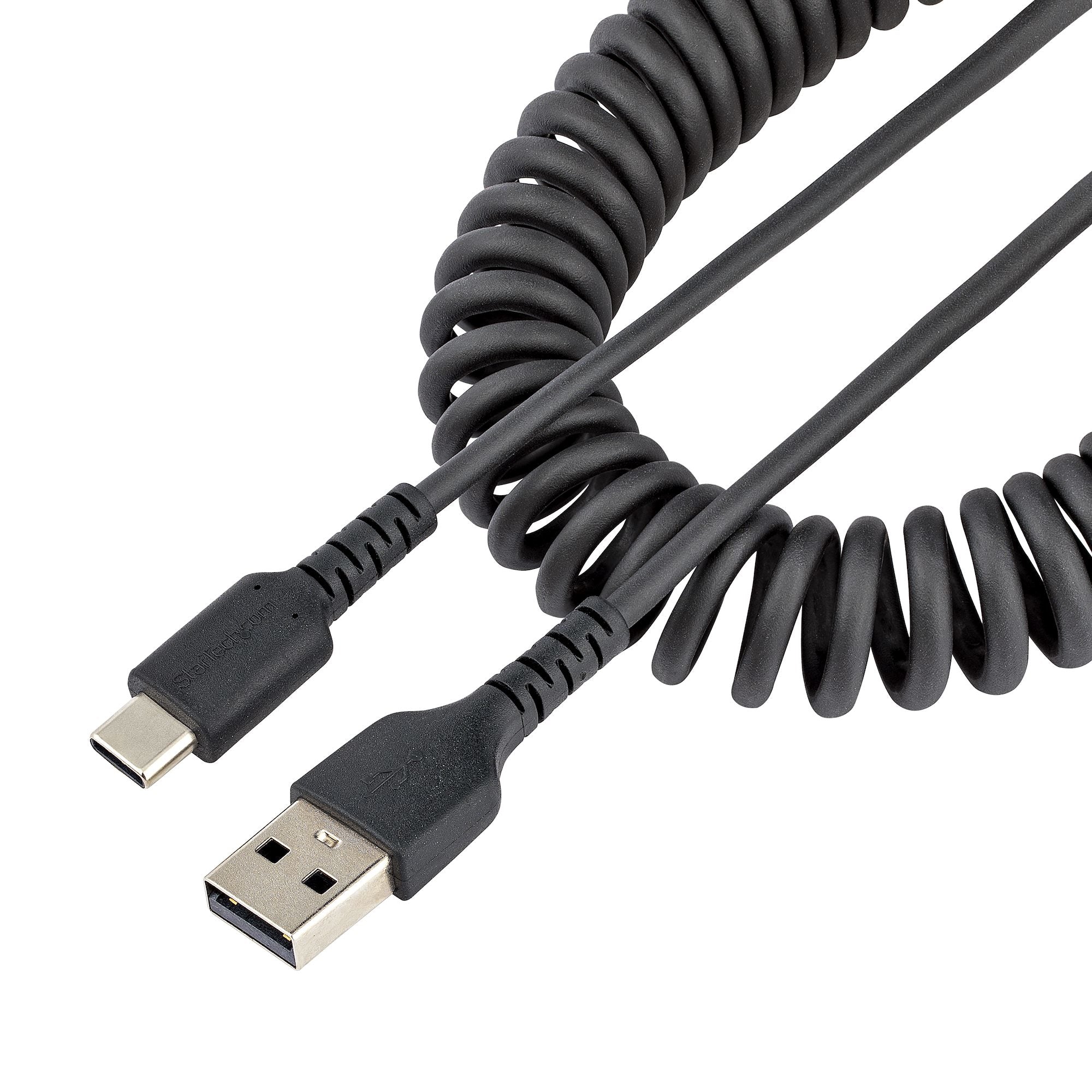 Cable de 50cm de Carga USB A a USB C, Cable USB Tipo C Rizado de Carga Rápida y Servicio Pesado, Cable USB 2.0 A a USBC, de Fibra de Aramida Resistente, Negro