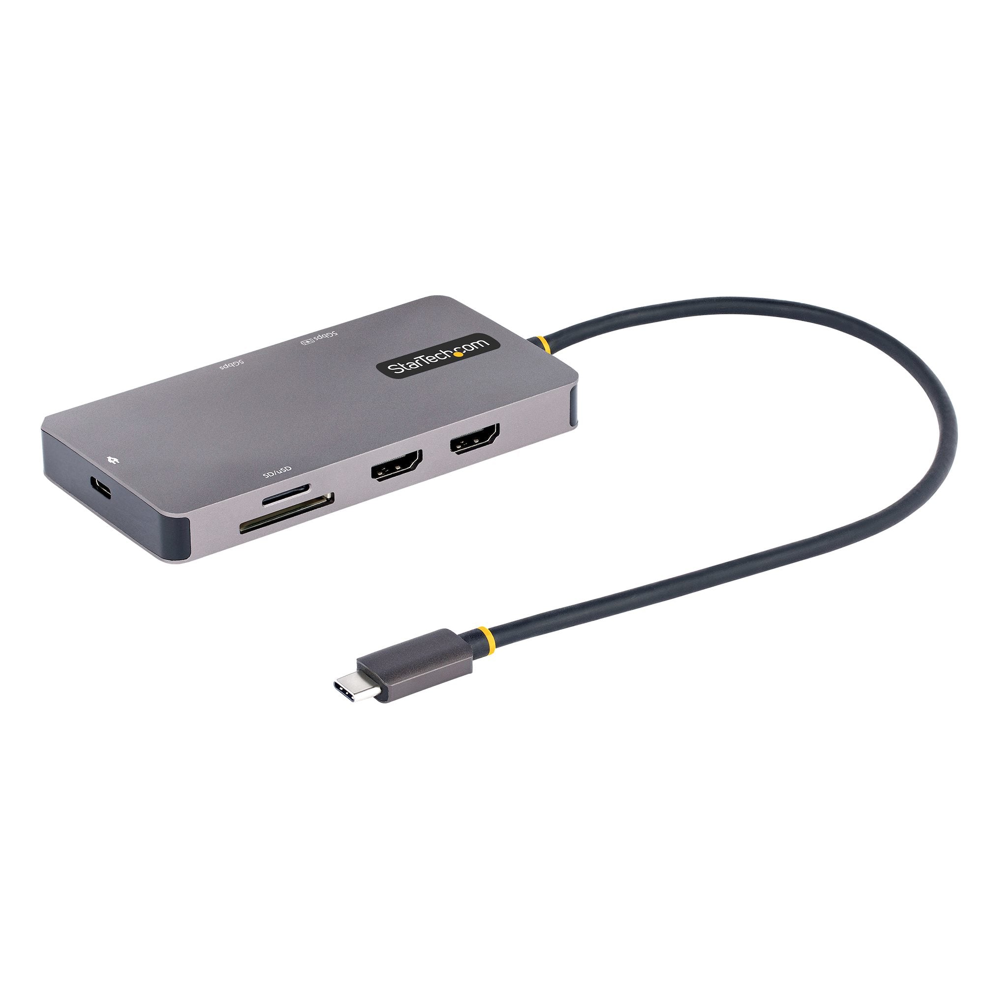 Adaptador Multipuertos USB C 2x HDMI 4K 60Hz, Hub USB-A 3.1 2Pt 5Gbps, PD 100W, GbE, SD/MicroSD, Cable de 30cm, Docking Station USB Tipo C de Viajes para Portátiles