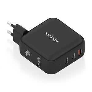 Cargador GaN 140W, 2xUSB-C PD3.1 QC4.0, 1xUSB-A QC3.0, Negro