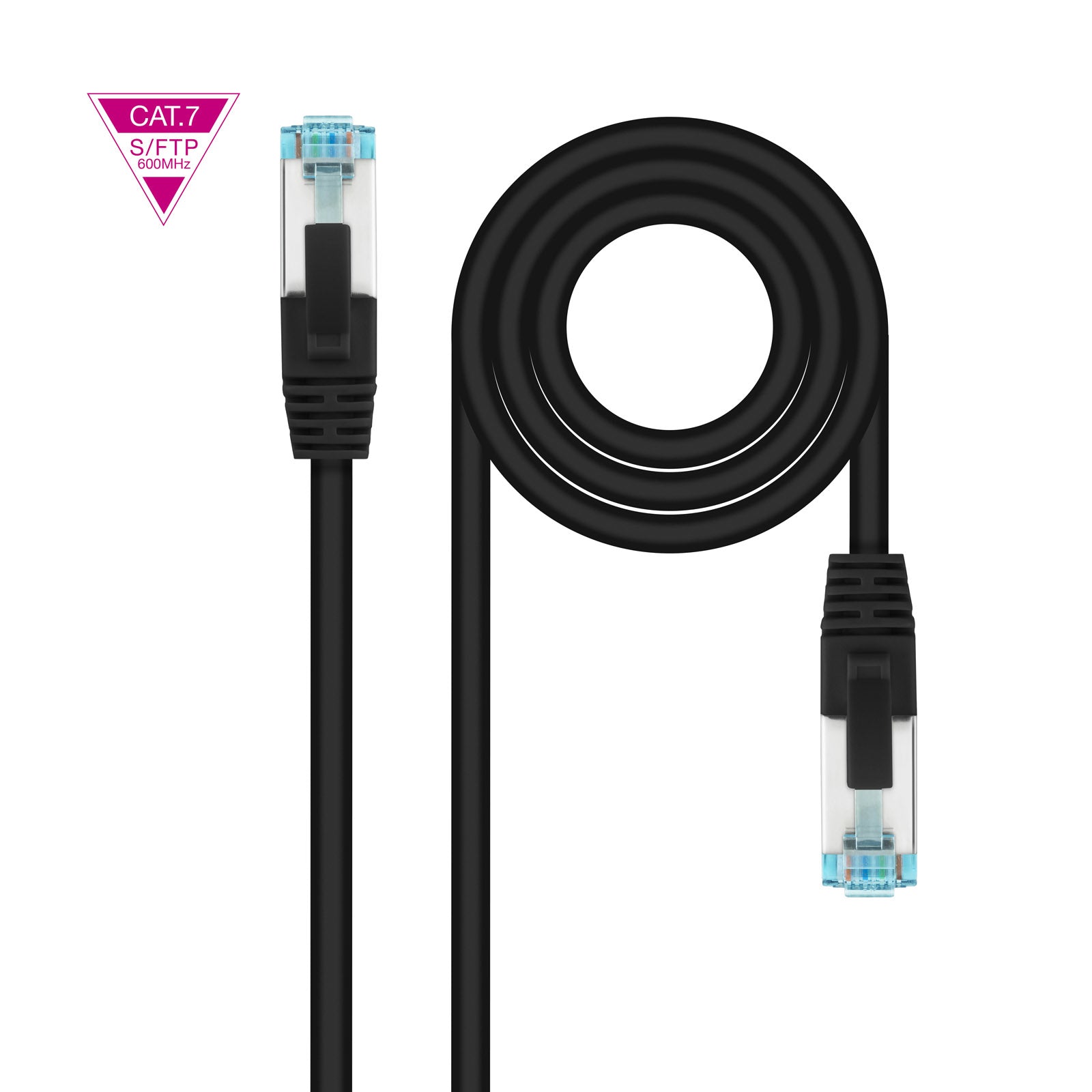 Cable de Red Latiguillo Cat.7 600MHZ LSZH SFTP PIMF AWG26, Negro, 30 cm