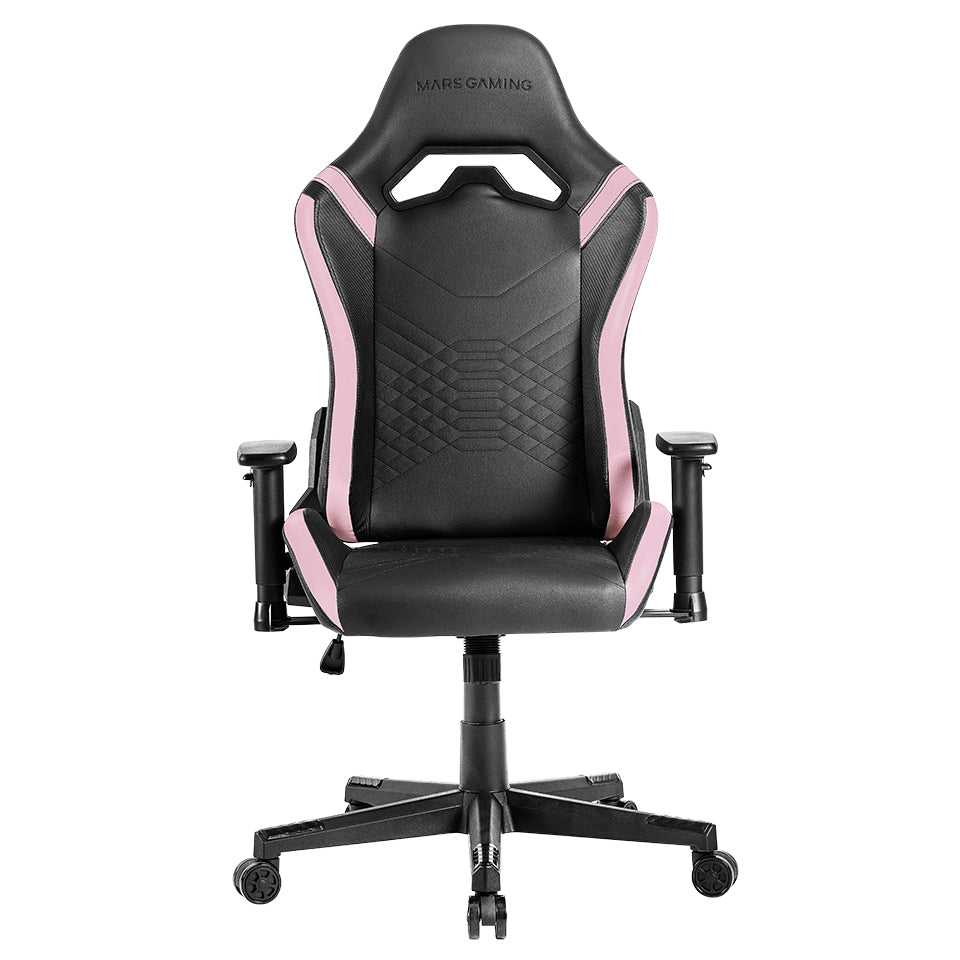 MGC-PRO, Silla Gaming Profesional, Acabado Cuero PU, Reposabrazos 2D y Respaldo Reclinable 135°, Cojines Lumbar y Cervical Soft-Touch, Ruedas XL y Pistón Gas Clase 4, Rosa