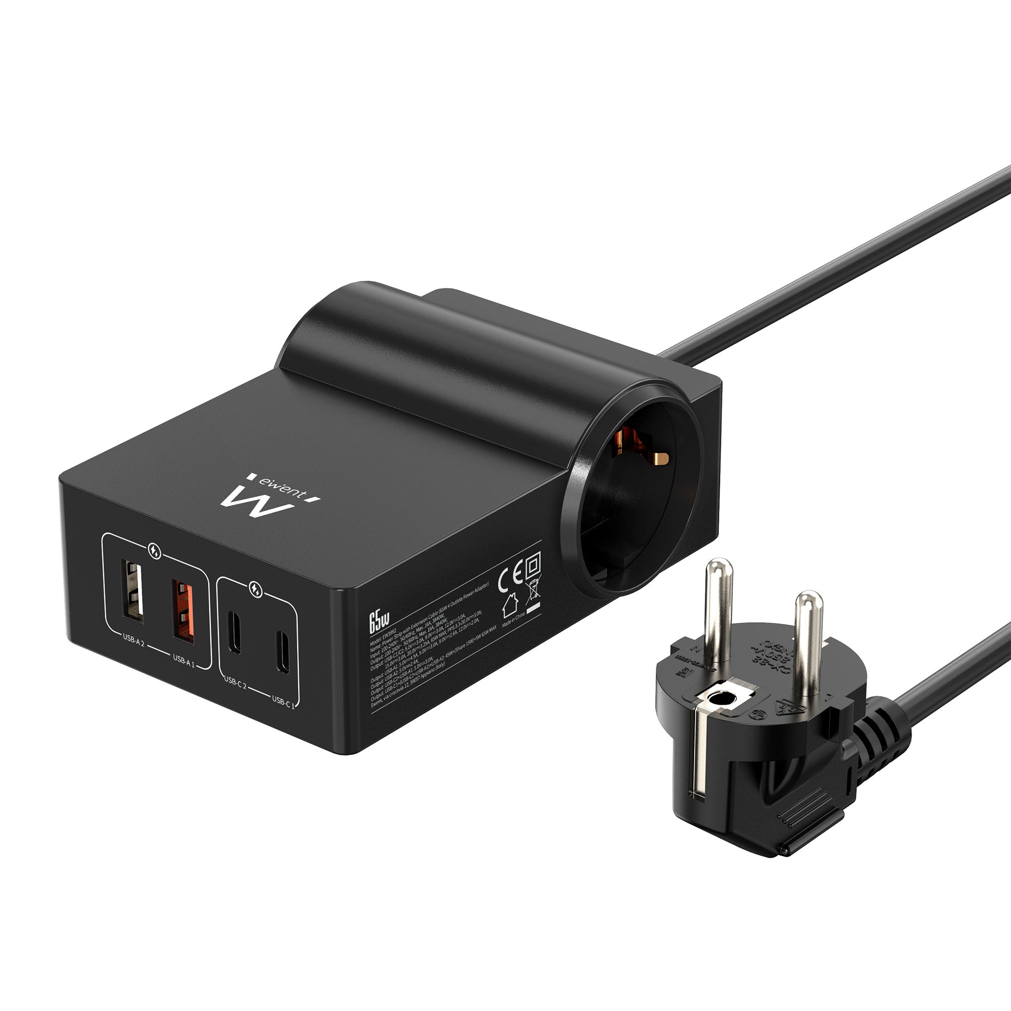 EW3992 base múltiple 1,5 m 2 salidas AC Interior Negro