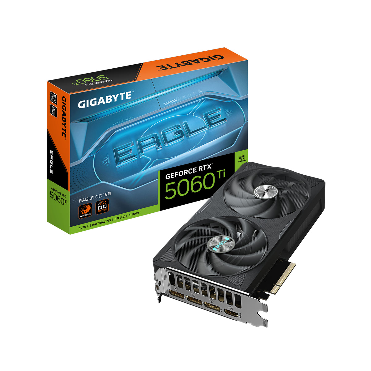 GeForce RTX 5060 Ti EAGLE OC 16G Tarjeta Gráfica  16 GB GDDR7, 128 bits, PCI-E 5.0, 2617 MHz Frecuencia del núcleo, 3 x DisplayPort, 1 x HDMI, GV-N506TEAGLE OC-16GD