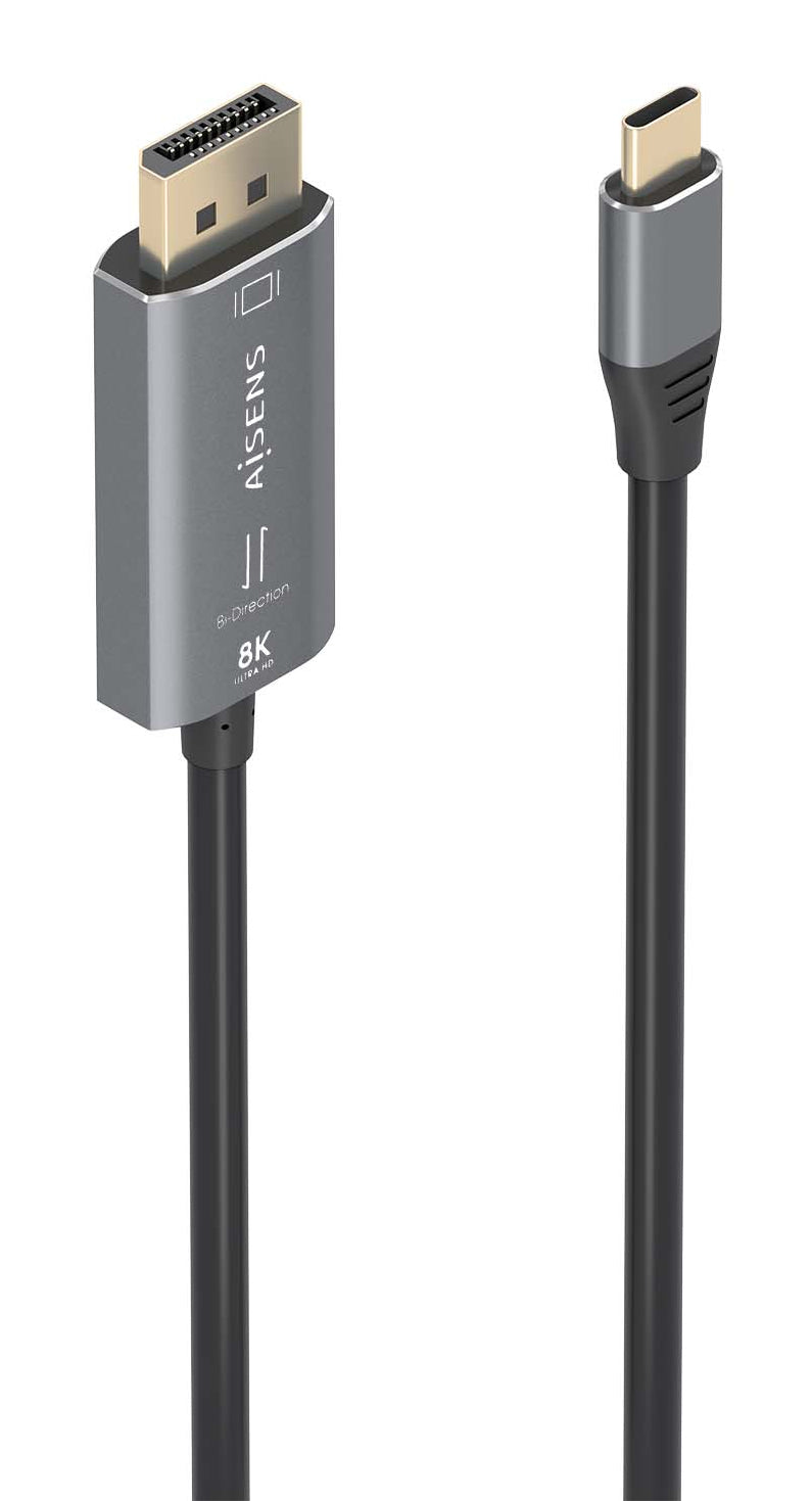 Cable Conversor Aluminio Bidireccional USB-C A DisplayPort 8K@60Hz, USB-C/M-DP/M, Negro, 1.8m