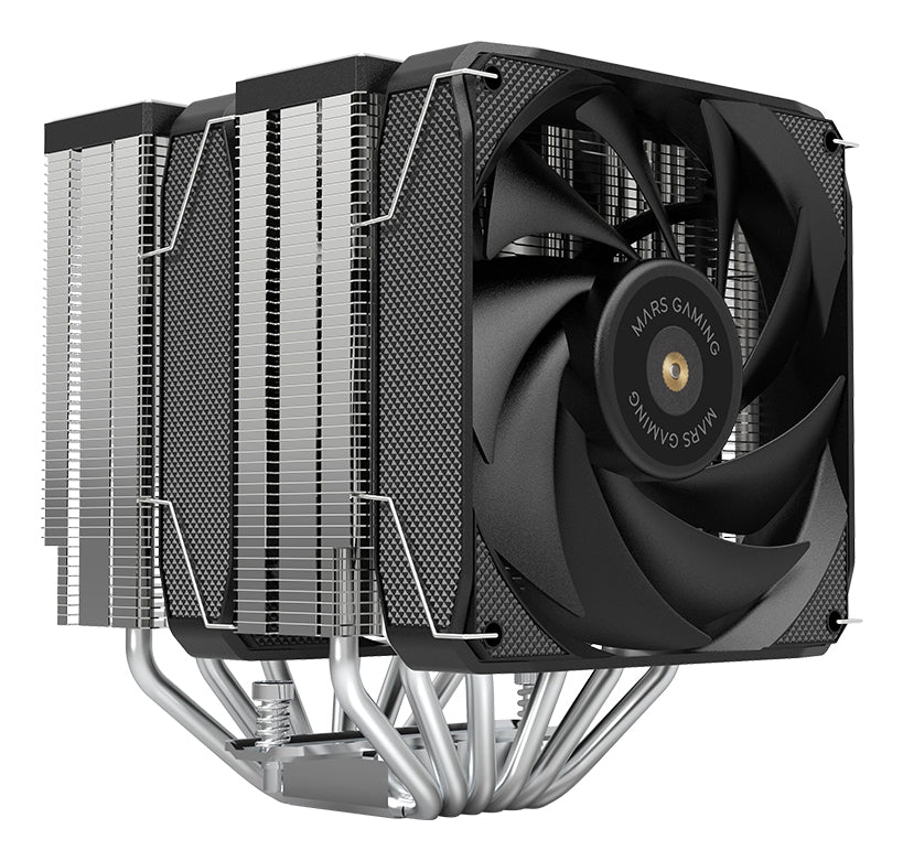 MCPU-XU6, Disipador CPU Doble Torre, TDP 350W, 2x Ventiladores de Aspas Híbridas y Rodamiento FDB de Cobre Hiperbalanceado, 6 Heatpipes Tecnología HCT ULTRA, Multisocket Universal, Negro