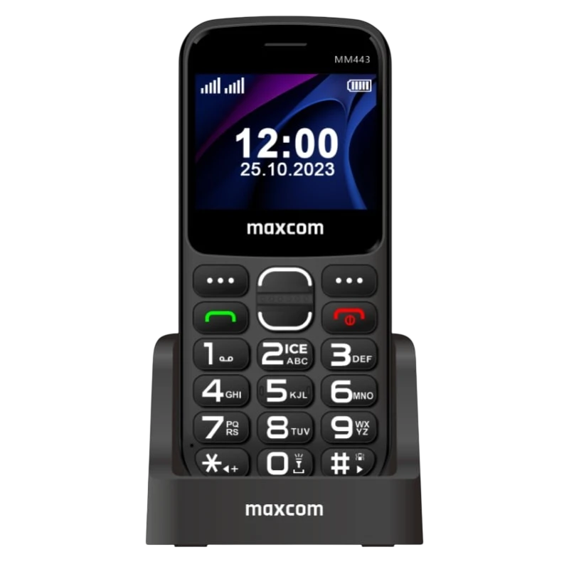 Maxcom MM443 2.34", 4G, Botones Grandes, Botón SOS, Base de carga, Negro