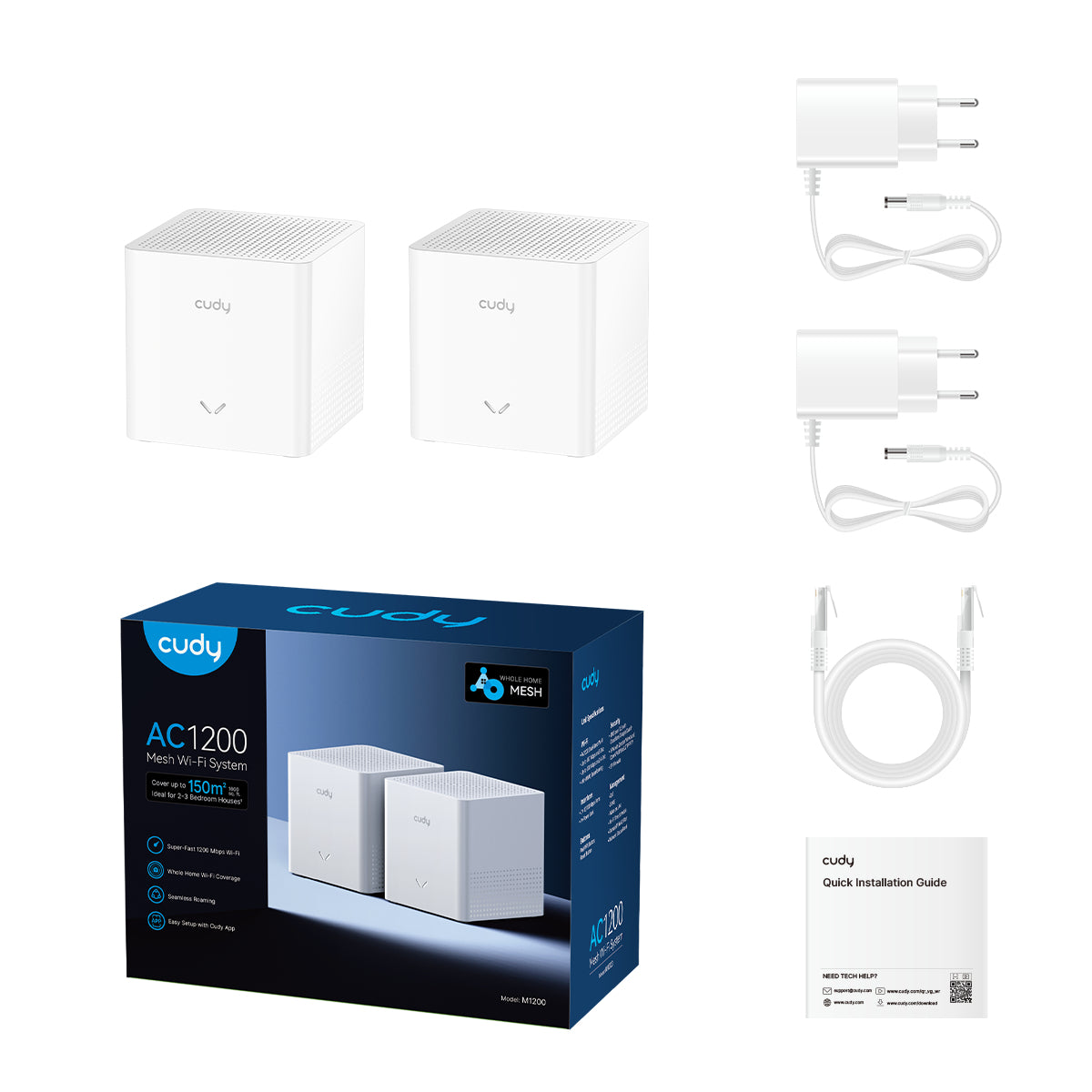 M1200 2-PACK sistema Wi-Fi Mesh (Wi-Fi en malla) Doble banda (2,4 GHz / 5 GHz) Wi-Fi 5 (802.11ac) Blanco Interno