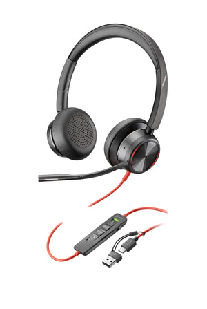 Auriculares estéreo Poly Blackwire 8225 USB-C + Adaptador USB-C/A