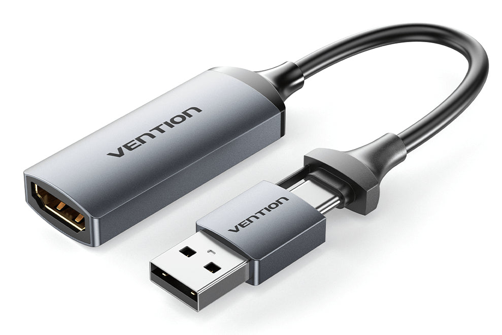 ACWHA adaptador de cable de vídeo 0,1 m HDMI tipo A (Estándar) USB Type-C + USB Type-A Gris