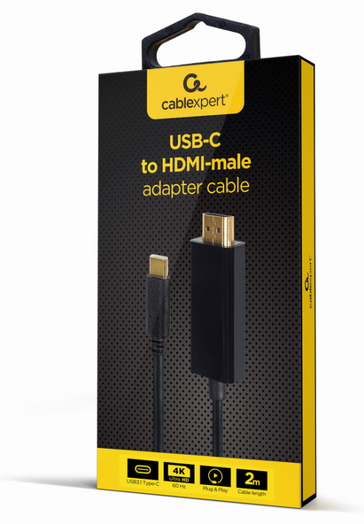 Gembird A-CM-HDMIM-02 adaptador de cable de vídeo 2 m USB Tipo C HDMI Negro