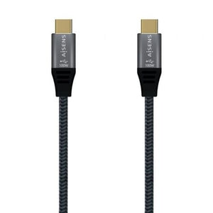 Cable USB 2.0 Tipo-C Aisens A107-0628 5A 100W/ USB Tipo-C Macho - USB Tipo-C Macho/ Hasta 100W/ 480Mbps/ 1m/ Gris