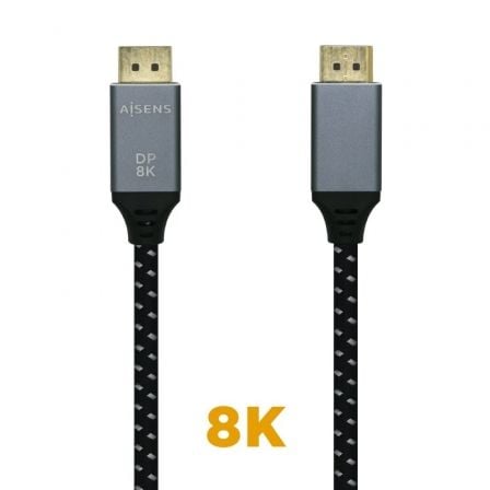 Cable DisplayPort 1.4 8K Aisens A149-0438/ DisplayPort Macho - DisplayPort Macho/ 3m/ Negro Gris