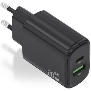Cargador de Pared GaN Aisens A110-0910/ 1xUSB Tipo-C/ 1xUSB/ 20W/ Negro