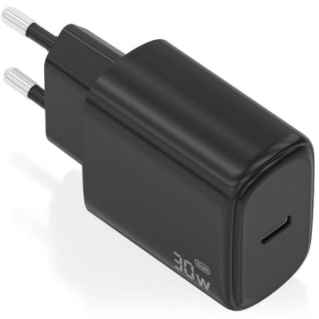Cargador de Pared GaN Aisens A110-0976/ 1xUSB Tipo-C/ 30W/ Negro
