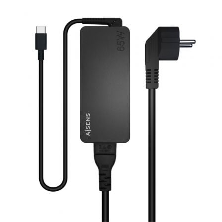 Cargador de Portátil Aisens ASCH-1PD65D-BK/ 1xUSB Tipo-C/ 65W/ Automatico/ Voltaje 5-20V