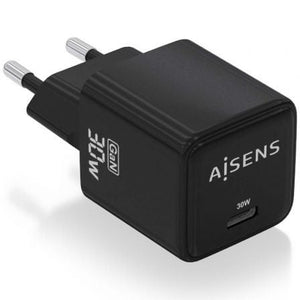 Cargador de Pared GaN Aisens ASCH-30W1P036-BK/ 1xUSB Tipo-C/ 30W