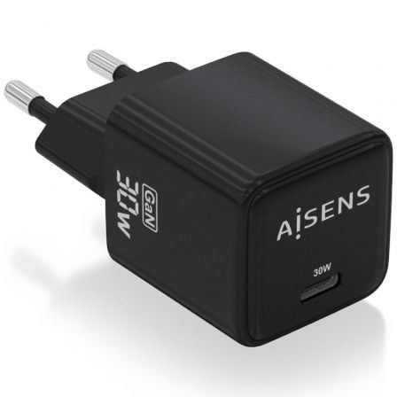 Cargador de Pared GaN Aisens ASCH-30W1P036-BK/ 1xUSB Tipo-C/ 30W