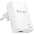 Cargador de Pared GaN Aisens ASCH-30W2P074-W/ 1xUSB Tipo-C/ 1xUSB/ 30W/ Blanco