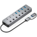 Hub USB Tipo-C + USB 3.1 Aisens ASUC-8P043-GR/ 4xUSB/ 3xUSB Tipo-C/ 1xUSB Tipo-C PD/ Gris