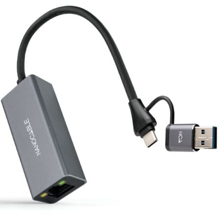 Adaptador USB Macho + USB Tipo-C Macho - RJ45 Nanocable 10.03.0411/ 1000Mbps