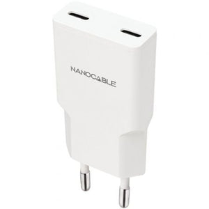 Cargador de Pared Nanocable 10.10.2023/ 2xUSB Tipo-C/ 20W/ Blanco