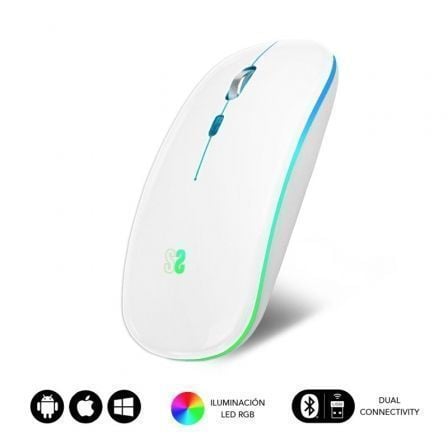 Ratón Inalámbrico Subblim LED Dual Flat/ Batería recargable/ Hasta 1600 DPI/ Blanco