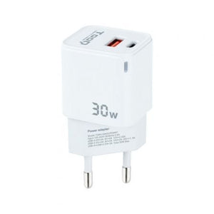Cargador de Pared GaN TooQ TQWC-GANQCPD30WT/ 1xUSB Tipo-C/ 1xUSB/ 30W