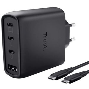 Cargador de Pared GaN Trust Maxo 65W 26067/ 3xUSB Tipo-C/ 1xUSB/ Incluye Cable USB Tipo-C/ 65W