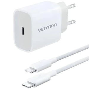 Cargador de Pared Vention G16W0-EU/ 1xUSB Tipo-C + Cable USB Tipo-C/ 20W