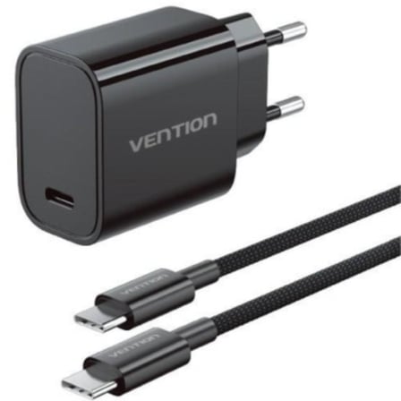 Cargador de Pared GaN Vention G18B0-EU/ 1xUSB Tipo-C + Cable USB Tipo-C/ 30W