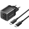 Cargador de Pared GaN Vention TZ-FCFB0-EU/ 2xUSB Tipo-C + Cable USB Tipo-C/ 45W