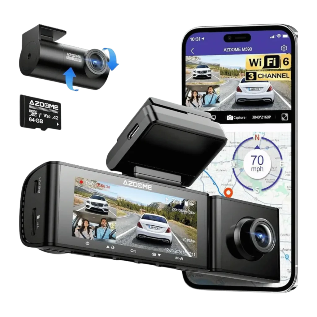 AZDOME M590 3 channel 2k front 1080P inside cabin and Rear dashcam