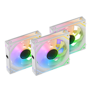 MF-LINKFINITYKIT, Kit 3x Ventiladores Modulares PWM 120mm, Sistema de Conexión LINKFINITY, Iluminación Infinity Mirror ARGB 360º y Controladora ARGB, Ultra-silenciosos 12dB, Blanco