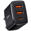Baseus Compact Quick Charger 30W Negro - Cargador de pared 2xUSB-A 1xUSB-C