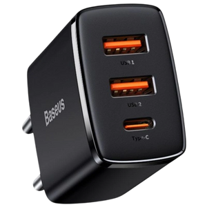 Baseus Compact Quick Charger 30W Negro - Cargador de pared 2xUSB-A 1xUSB-C