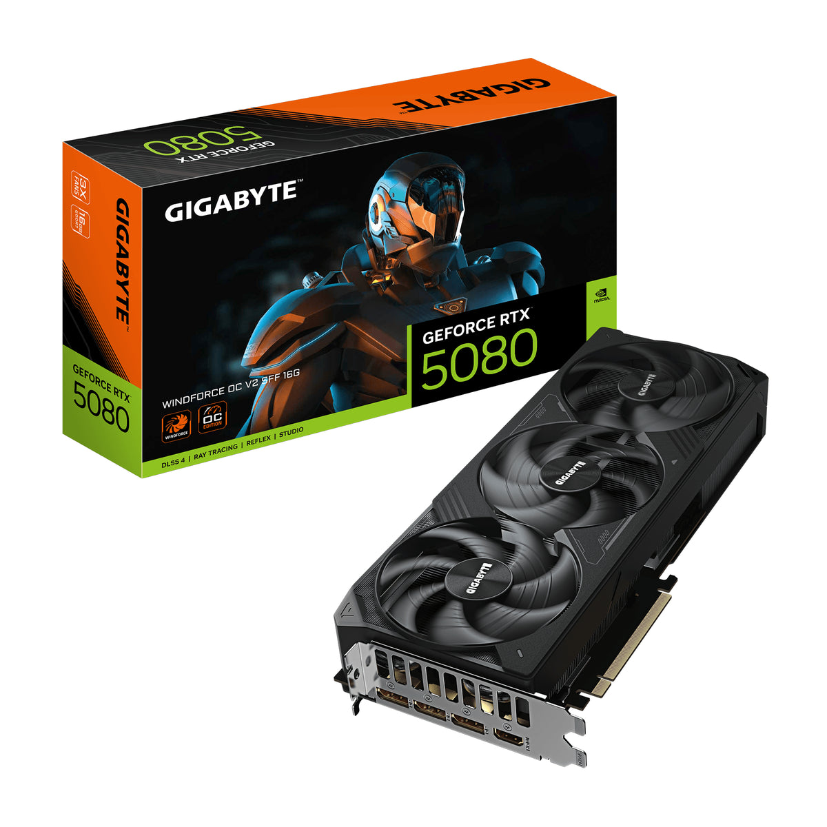 GeForce RTX 5080 WINDFORCE OC SFF 16G  Tarjeta gráfica, 16GB GDDR7, 256bit, PCI-E 5.0, 2670MHz Core Clock, 3 × DP 2.1b, 1 × HDMI 2.1b, DLSS 4, GV-N5080WF3OCV2-16GD