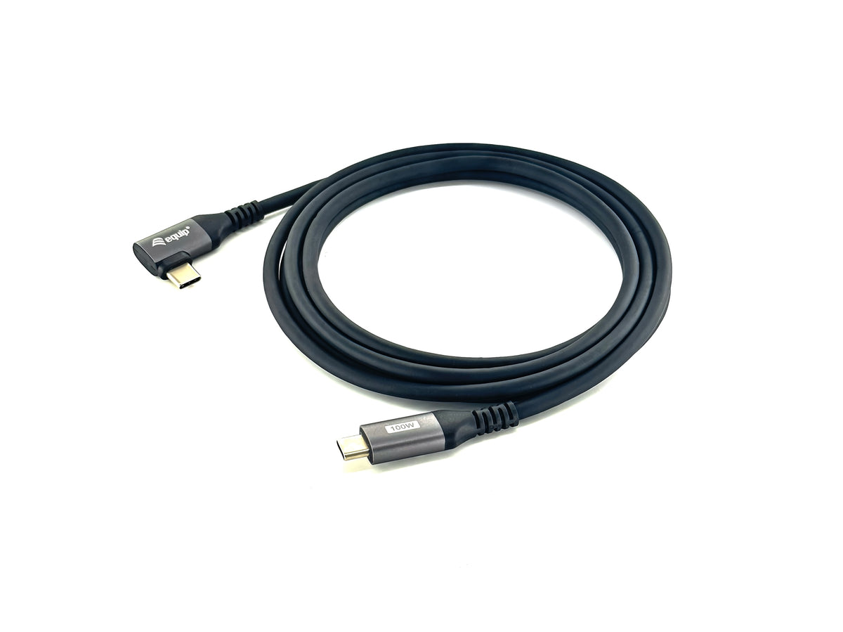 Cable USB 2.0 C a C en ángulo de 90°, M/M, 2,0 m, PD 100 W, negro