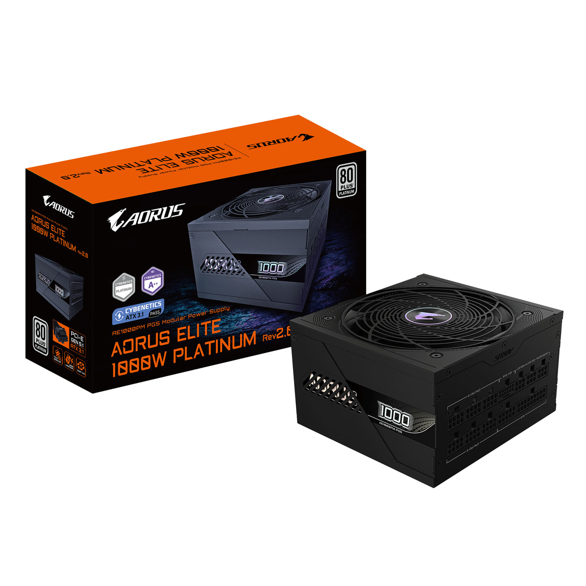AORUS ELITE P1000W V2 Fuente de Alimentación  PCIe 5.1, 80 PLUS Platinum, diseño totalmente modular, ventilador de 120 mm, compatible con ATX 3.1, enchufe EU
