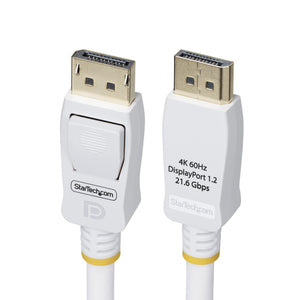 Cable DisplayPort 1.2 Certificado VESA Blanco de 1,8m - Cable DP 1.2 para Monitor - 4K 60Hz - 21,6Gbps - con Pestillo - Macho a Macho