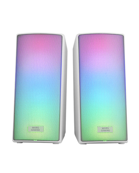MSRGB2, Altavoces Bluetooth 5.3 15W, Procesador de Sonido DSP, Iluminación RGB Dinámica, Frontal Total Mesh, Altavoces Compactos con Caja de Control, Entrada Jack de 3.5mm y USB, Blanco