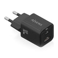 Cargador Gan 30W, 1xUSB-C PD3.0 QC4.0, 1xUSB-A QC3.0, Negro