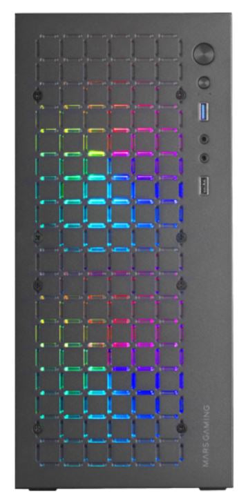 MC-CORE, Caja Gaming Compacta MicroATX, Diseño Frontal Metal-Mesh, Ventana Lateral Completa, 2x Ventiladores FRGB 120mm, Negro