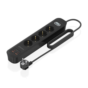 Regleta de Enchufes Multifuncion con 4 Tomas + Cargador PD3.0 20W 2xUSB-C, 2xUSB-A, 1.4m, Negro